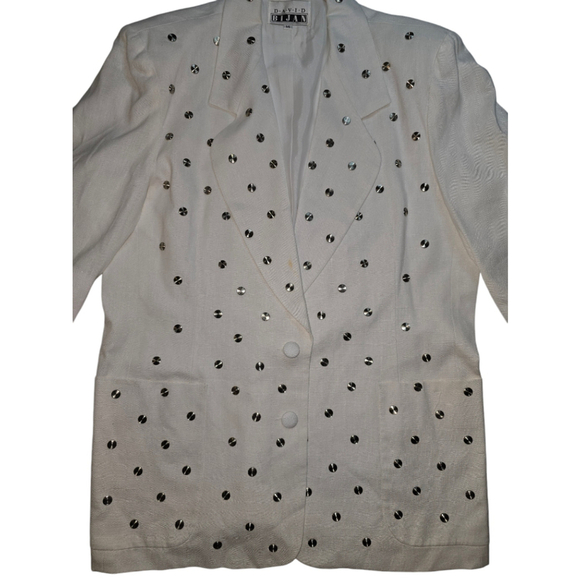 Vintage Women's David Bijan Studded River White Linen Blazer Size 14 - Picture 2 of 10